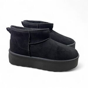 NWT Black Fur-Lined Mini Platform Bootie
